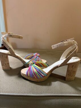 NWOT Jessica Simpson Rainbow Knot Front Cork Block Heel Sandals